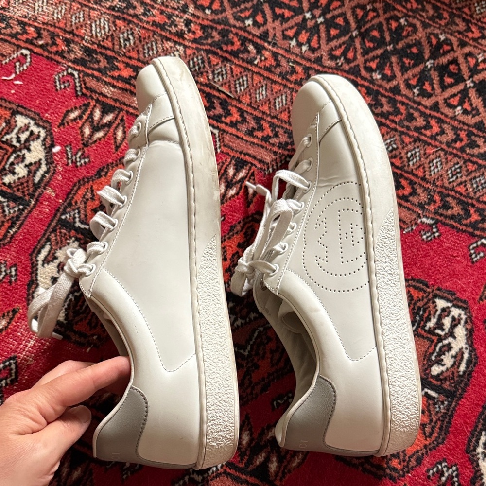 Gucci Ace interlocking G White & Gray Leather Sneakers size 8. - Picture 5 of 15